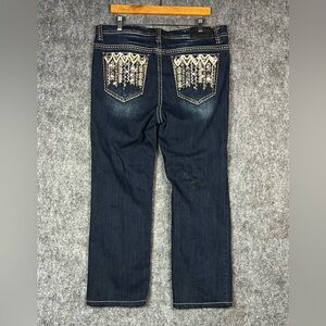 Grace Dark Blue Boot Striaght Leg Jeans with Gold Accents